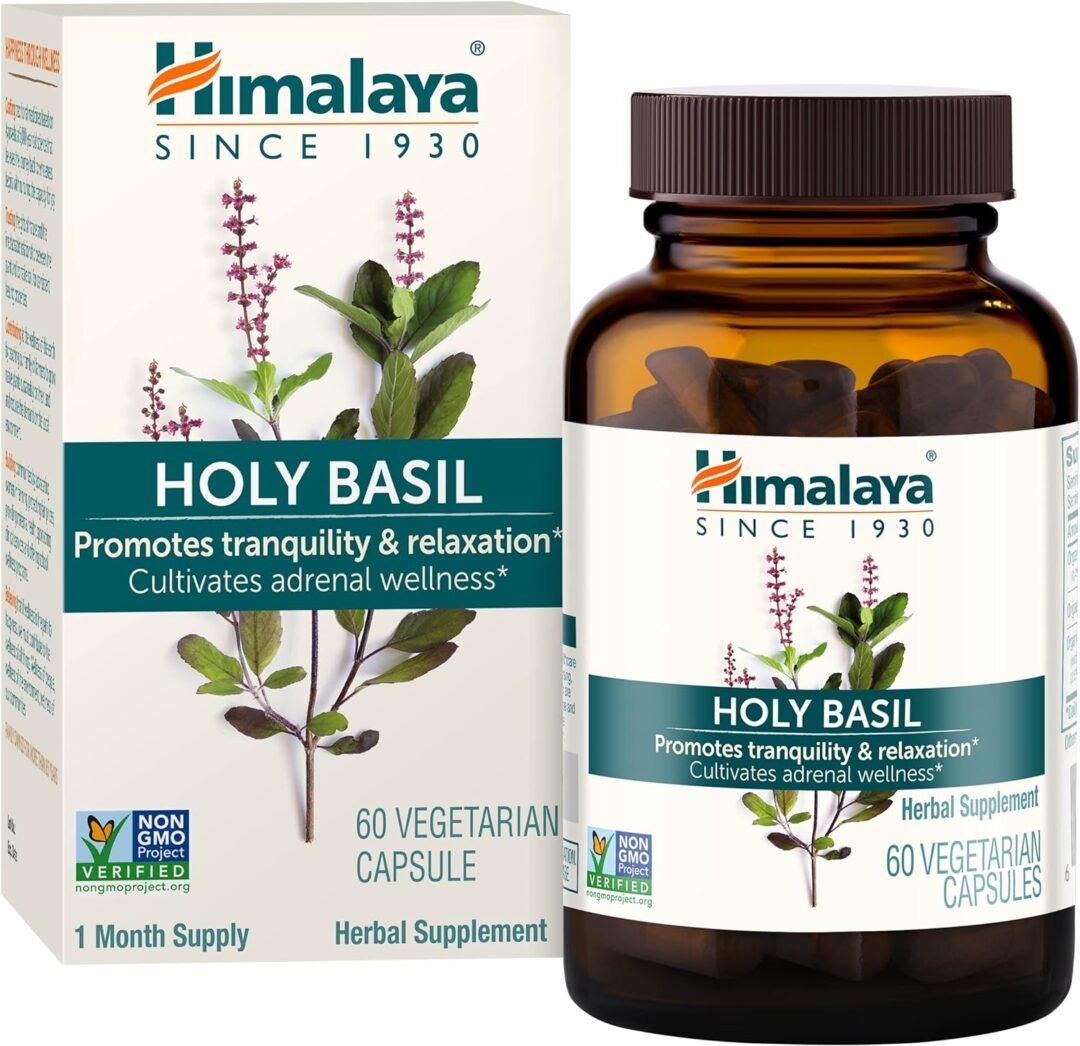 Himalaya Holy Basil - Herbal Adrenal Support for Stress Relief, Relaxation, Energy Support and Occasional Sleeplessness - Vegan, Non-GMO, Gluten Free, 720 mg, 60 Capsules